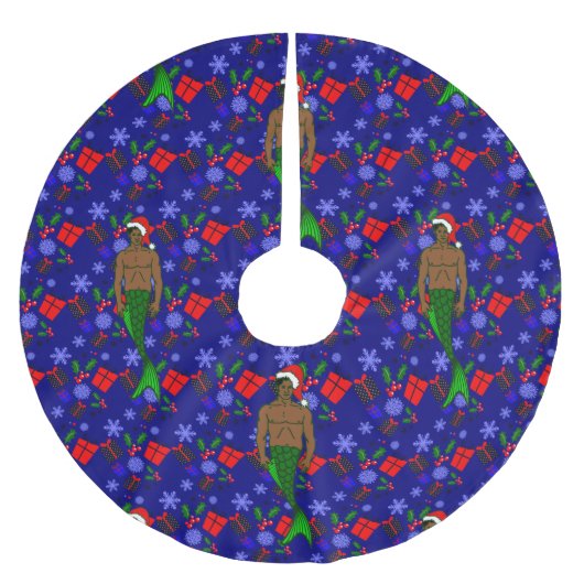 サンタ・アフリカの黒人醜いクリスマス人魚の贈り物 ブラッシュドポリエステルツリースカート (正面)