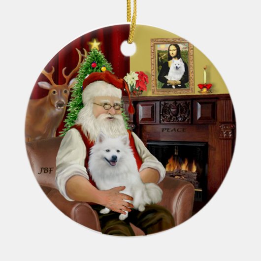 サンタ・アメリカン・エスキモー・ドッグ セラミックオーナメント (正面)