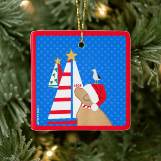 サンタ・イエロー・ドッグ&バードフレンドクリスマス セラミックオーナメント (ツリー)