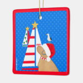 サンタ・イエロー・ドッグ&バードフレンドクリスマス セラミックオーナメント (左)