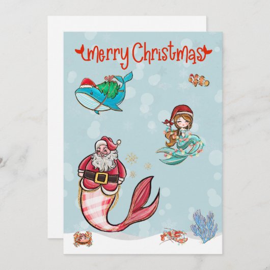 サンタ イルカ マーメイド クリスマス シーズンカード (正面/裏面)