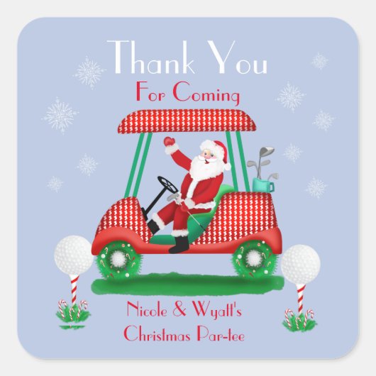 サンタ・イン・ゴルフカートのクリスマス・パーティーありがとう スクエアシール (正面)