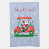 サンタ・イン・ゴルフカート・メリークリスマス キッチンタオル (縦)