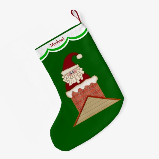 サンタ・イン・チムニパーソナライズされたー スモールクリスマスストッキング (裏面 (吊り時))