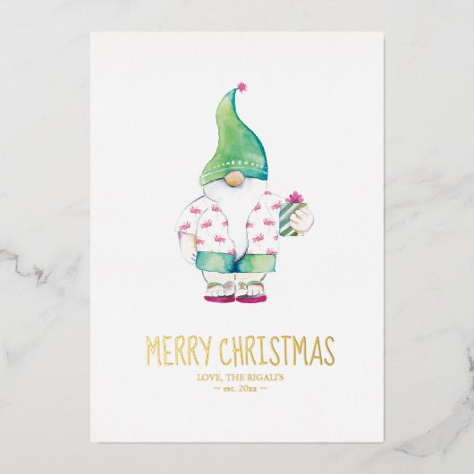 サンタ・ウォーター・カラーのクリスマス 箔シーズンカード (正面)