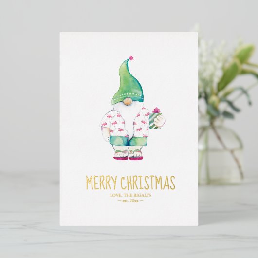 サンタ・ウォーター・カラーのクリスマス 箔シーズンカード (立ち正面)