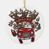 サンタ・ウッディと彼のトナカイのクリスマスアニメ セラミックオーナメント (正面)