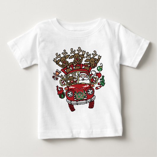 サンタ・ウッディと彼のトナカイのクリスマスアニメ ベビーTシャツ (正面)