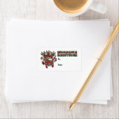 サンタ・ウッディと彼のトナカイのクリスマスアニメ ラベル (インサイチュ)