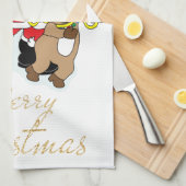サンタ・オブ・カラー&トナカイの聖降誕祭 キッチンタオル (四つ折り)