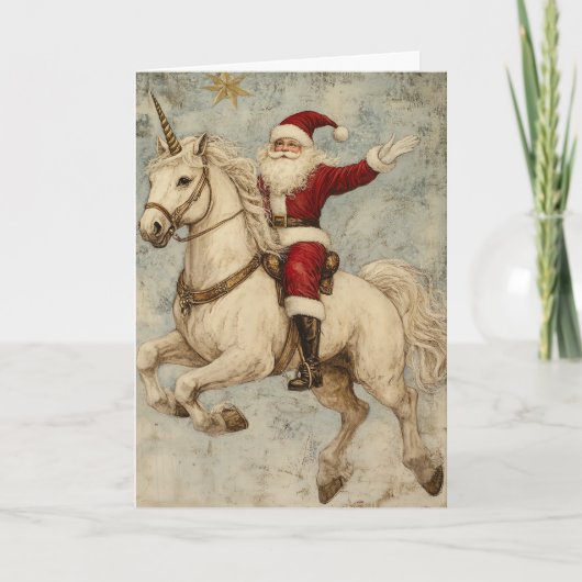 サンタ・オン・ア・ユニコーンヴィンテージクリスマスホリデー カード (正面)