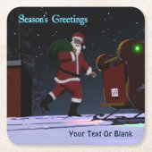 サンタ・オン・ザ・ルーフ – 季節の挨拶 スクエアペーパーコースター (正面)