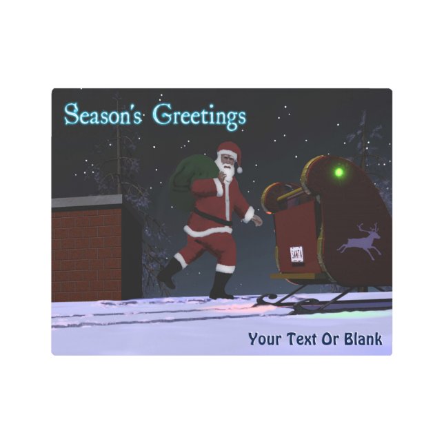 サンタ・オン・ザ・ルーフ – 季節の挨拶 メタルプリント (正面)