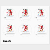 サンタ・オン・スノースキーがステッカーに乗り換える ラウンドシール (シート)