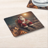 サンタ・オン・ルーフトップ スクエアペーパーコースター (アングル)