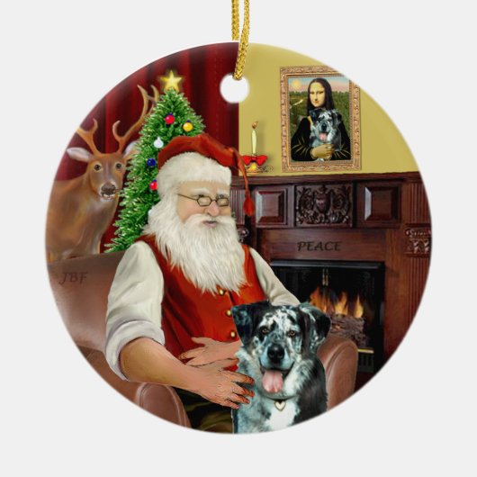 サンタ – カタホラレオパードドッグ セラミックオーナメント (正面)