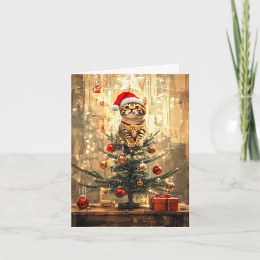 サンタ・キャットとクリスマスツリー シーズンカード (正面)