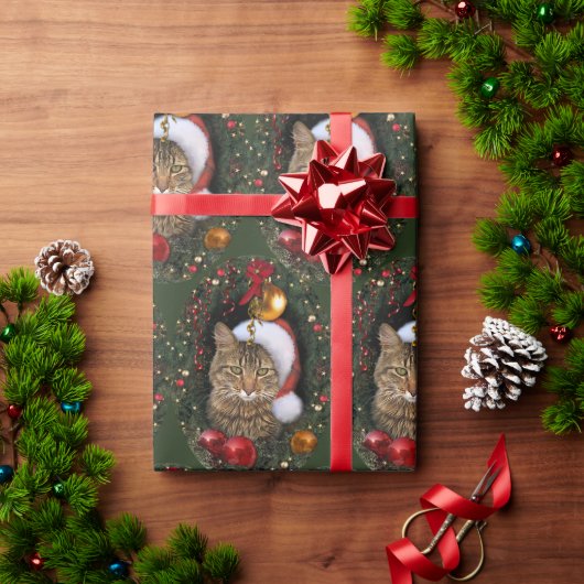 サンタ・キャット ラッピングペーパー (クリスマスギフト)