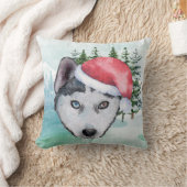 サンタ・キャップのハスキー クッション (ブランケット)