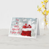 サンタ/キャロラー付き「1歳」のクリスマスカード カード (黄色い花)