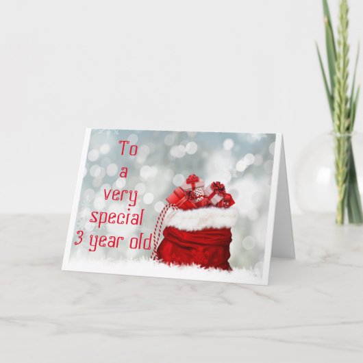 サンタ/キャロラー付き「3歳」のクリスマスカード カード (正面)