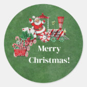 サンタ・キャンディ・キャンズ・グリーン付きメリークリスマストレイン ラウンドシール (正面)