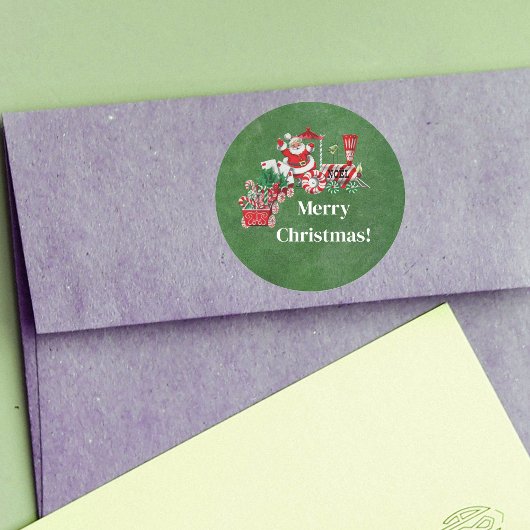 サンタ・キャンディ・キャンズ・グリーン付きメリークリスマストレイン ラウンドシール