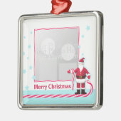 サンタ、キャンディ・ケーン、スターのクリスマスフォト メタルオーナメント (左)