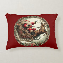 サンタ・クラウスがそりとトナカイに乗る アクセントクッション