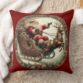 サンタ・クラウスがそりとトナカイに乗る クッション (ブランケット)