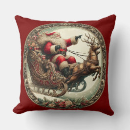 サンタ・クラウスがそりとトナカイに乗る クッション