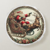 サンタ・クラウスがそりとトナカイに乗る ラウンドクッション (裏面)