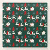 サンタ・クラウスがそりのコースターに乗る ガラスコースター (正面)