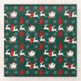 サンタ・クラウスがそりのコースターに乗る ガラスコースター