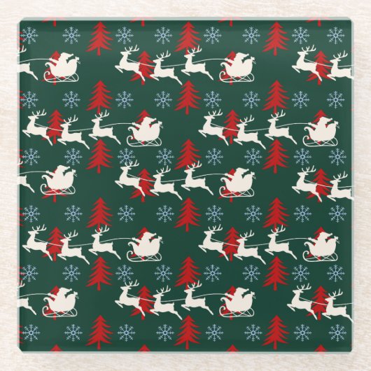 サンタ・クラウスがそりのコースターに乗る ガラスコースター (正面)