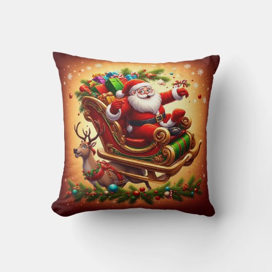 サンタ・クラウスがトナカイを乗り切る クッション (正面)