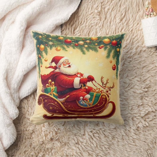 サンタ・クラウスがトナカイを乗り切る クッション (ブランケット)