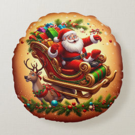 サンタ・クラウスがトナカイを乗り切る ラウンドクッション