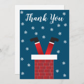 サンタ・クラウスが煙突の赤い青に突っ込んでくれてありがとう サンキューカード (正面/裏面)