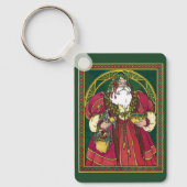 サンタ・クラウスとホリーのクリスマスヴィンテージ葉 キーホルダー (正面)