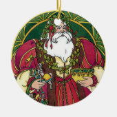 サンタ・クラウスとホリーのクリスマスヴィンテージ葉 セラミックオーナメント (正面)