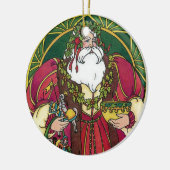 サンタ・クラウスとホリーのクリスマスヴィンテージ葉 セラミックオーナメント (左)