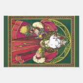 サンタ・クラウスとホリーのクリスマスヴィンテージ葉 ラッピングペーパーシート (正面2)