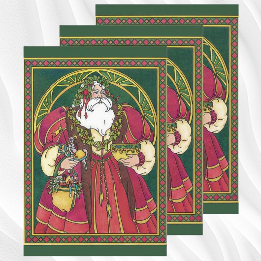 サンタ・クラウスとホリーのクリスマスヴィンテージ葉 ラッピングペーパーシート