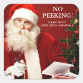 サンタ・クラウスのギフトステッカーのぞき出し禁止 スクエアシール (正面)