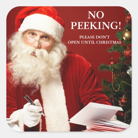 サンタ・クラウスのギフトステッカーのぞき出し禁止 スクエアシール (正面)