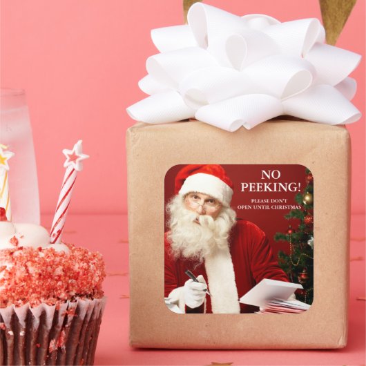 サンタ・クラウスのギフトステッカーのぞき出し禁止 スクエアシール (パーティー)