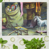 サンタ・クラウスのヴィンテージクリスマスのおもちゃつきストッキング キッチンタオル (折り畳み)