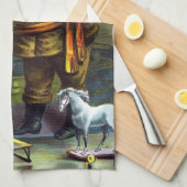 サンタ・クラウスのヴィンテージクリスマスのおもちゃつきストッキング キッチンタオル (四つ折り)