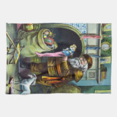 サンタ・クラウスのヴィンテージクリスマスのおもちゃつきストッキング キッチンタオル (横)